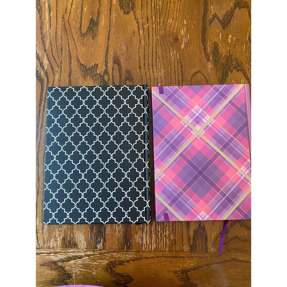Set Of 2 Hardcover Lined Journals Pink Plaid & Black Geometric Design 8.5"x11" - Picture 2 of 5